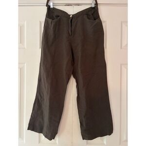 Islander Linen Blend Wide Leg Pants Brown Olive Size 12 Earthy Relaxed